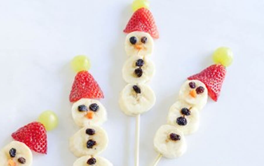 Bananen sneeuwman traktatie voor een Frozen kinderfeestje